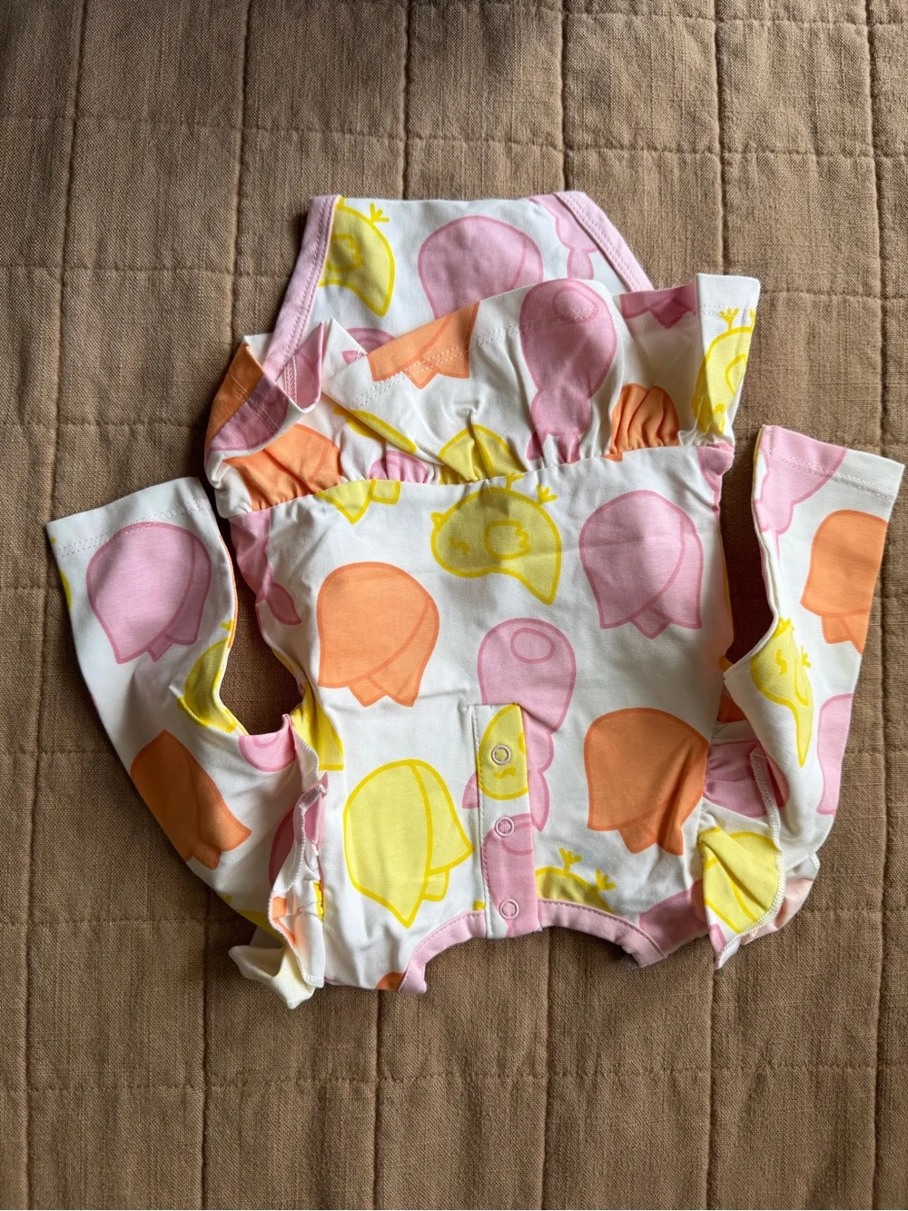 Elephant Tag Pink & Yellow Bunny Floral Long-Sleeve Baby Bodysuit